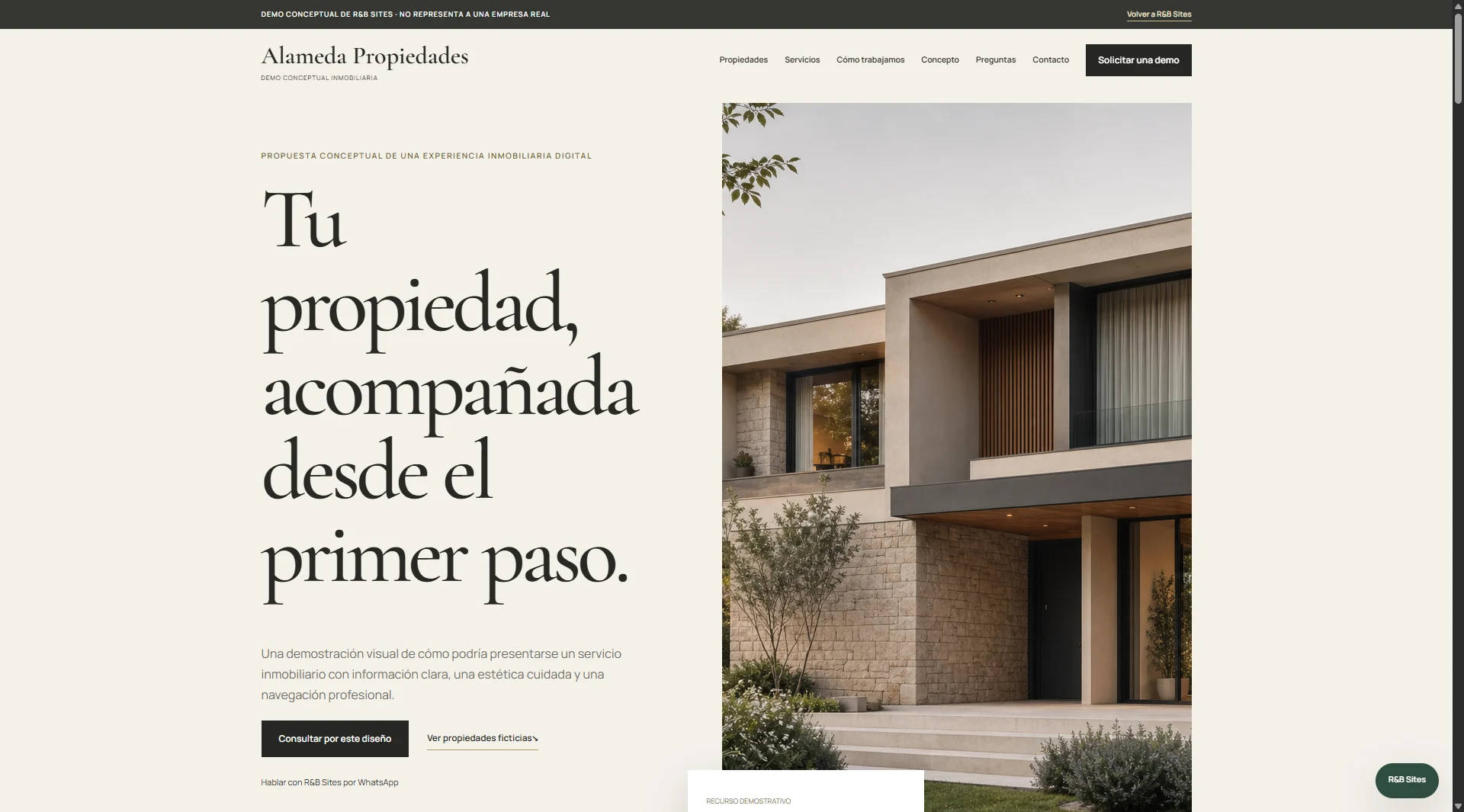 Página principal de Alameda Propiedades en computadora